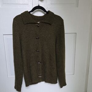Carolyn Taylor Olive Green Cardigan Sweater Button Up Size Large